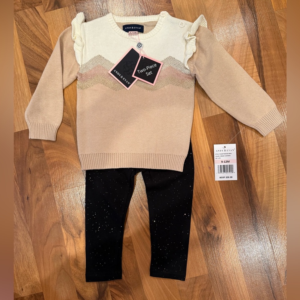Andy and Evan 2‎ piece chevron sweater and legging set 9-12 months
